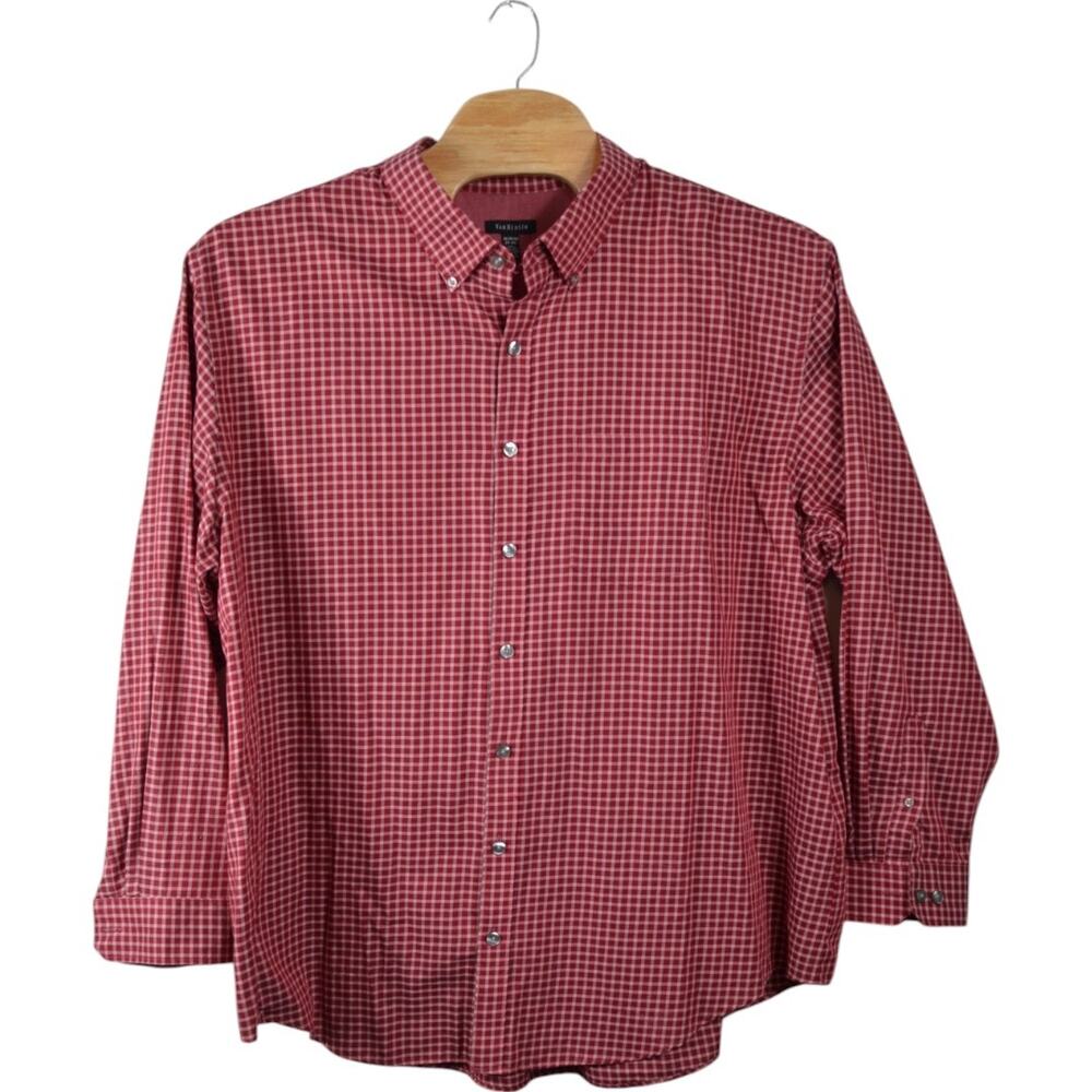 Van Heusen 3XL Red Plaid Button-Down Shirt – Long Sleeve Classic Fit